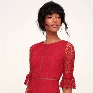 B.B. Dakota Wine Red Lace A-Line Dress